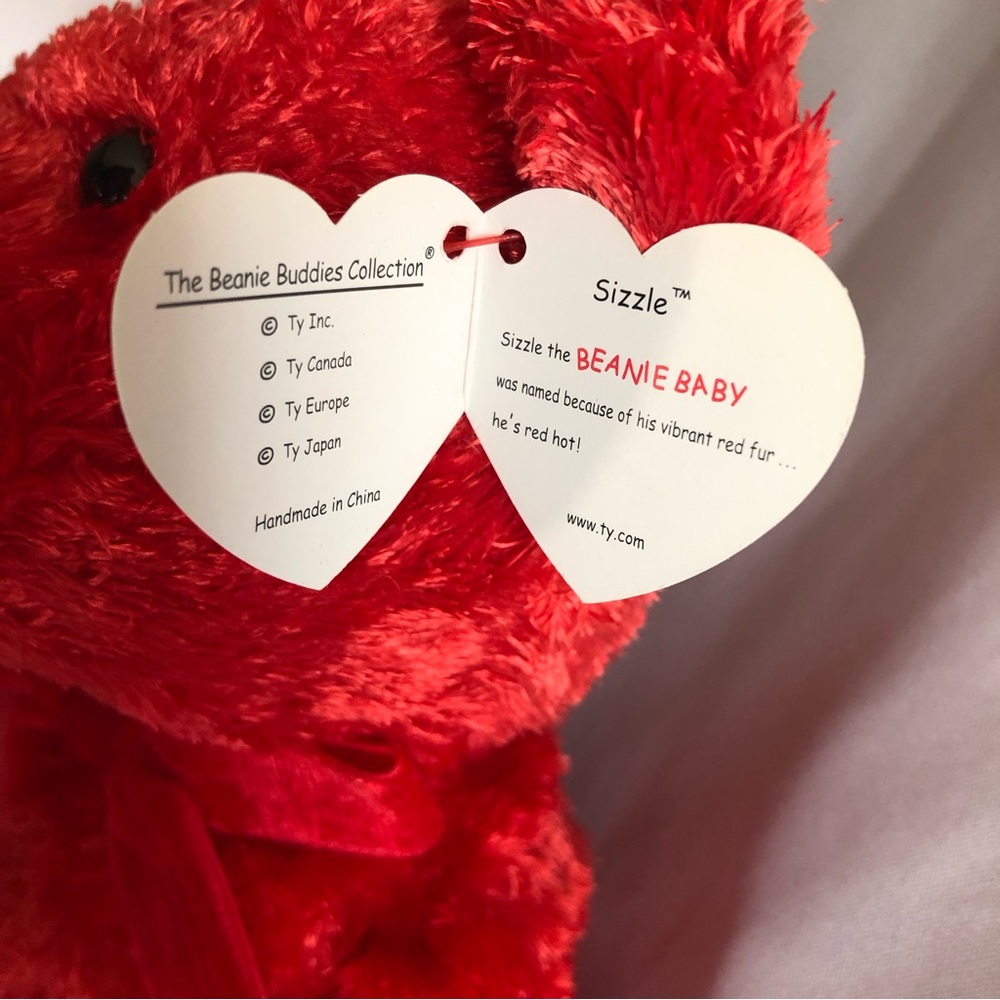 2001 Ty Beanie Buddy - Sizzle Red Valentine’s Bear with Velvet Ribbon - Picture 7 of 10